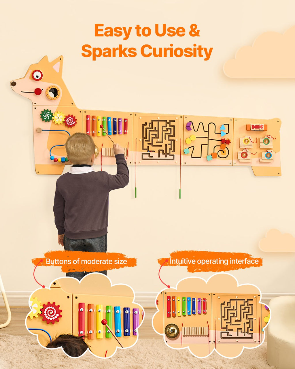 Puppy Activity Wall Busy Board Panels, 12 Activities, Montessori Sensory Wall Toy For Kids 3-12 Years, Montessori Learning Activity Center, Ideal For Toddler Playroom Nursery Classroom