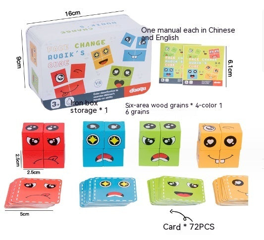 Wooden Expressions Toy Magic Cube Face Pattern Building Blocks Educational Montessori Toys