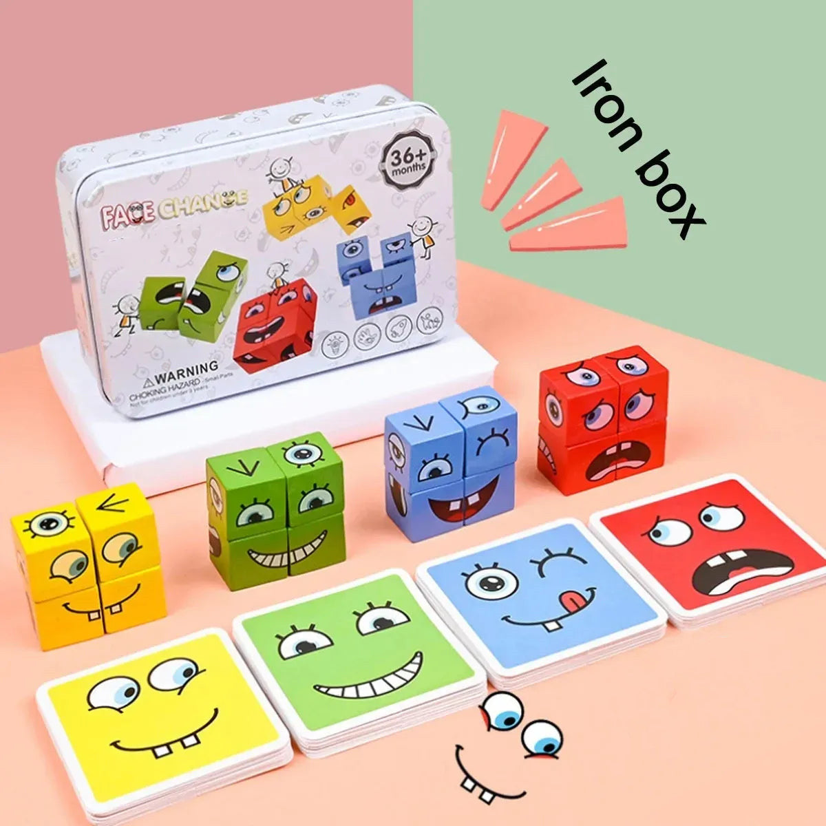 Wooden Expressions Toy Magic Cube Face Pattern Building Blocks Educational Montessori Toys