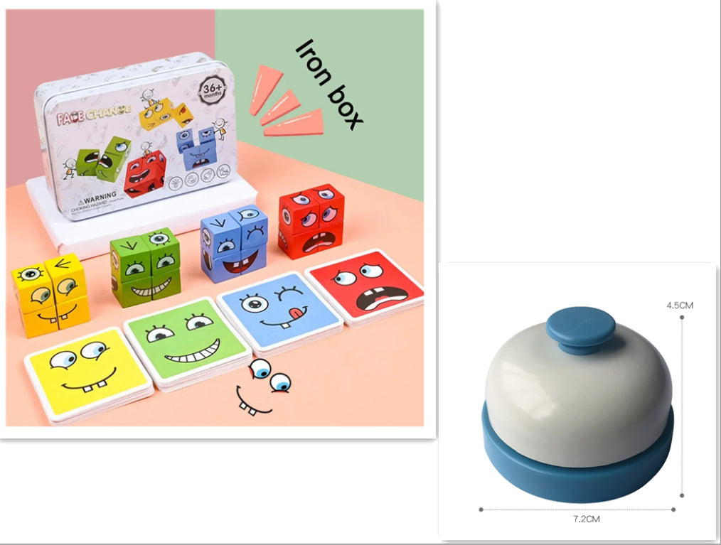 Wooden Expressions Toy Magic Cube Face Pattern Building Blocks Educational Montessori Toys