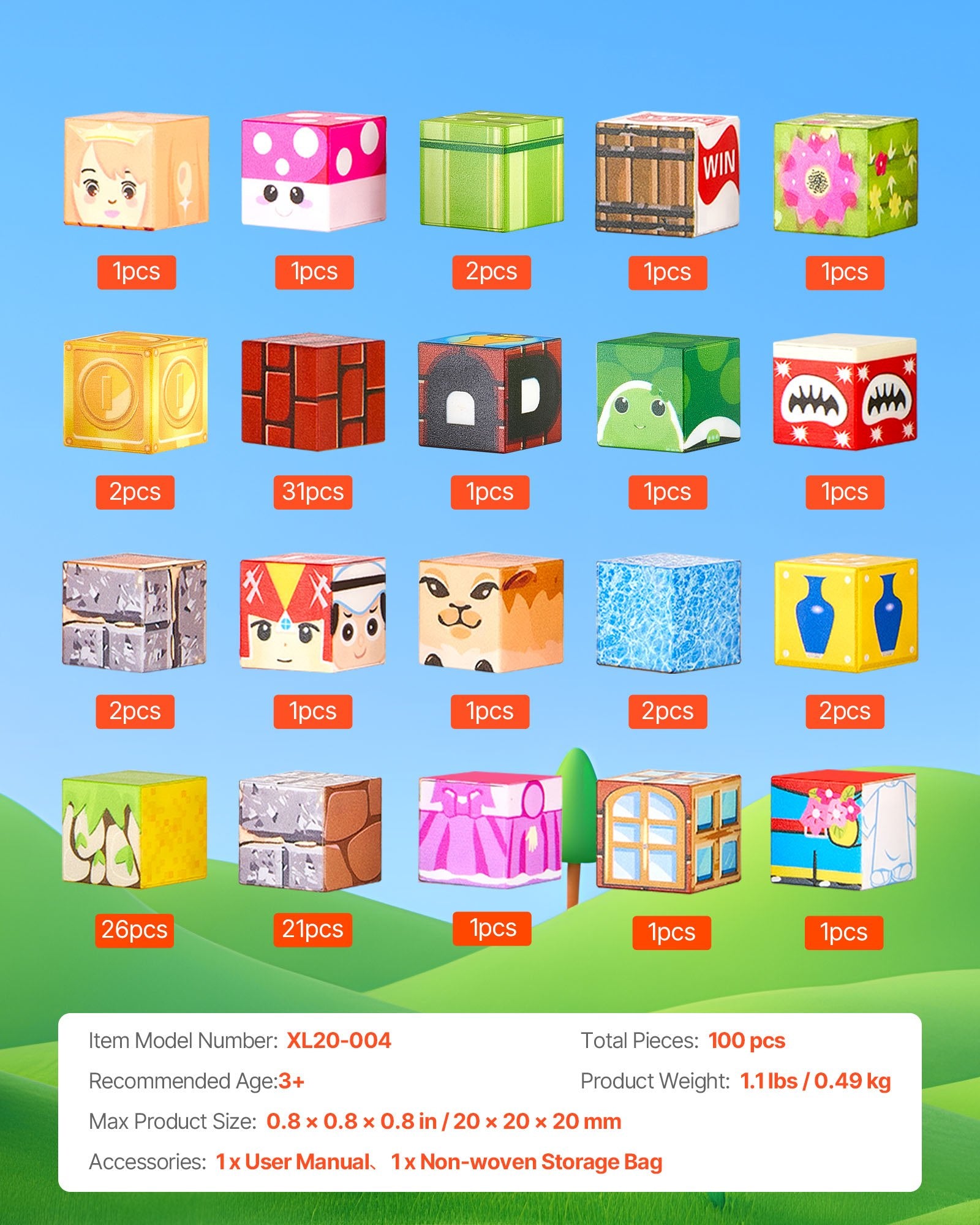 Magnetic Blocks, 100 PCS Magnet Blocks Set, Magnetic Building Cubes For Kids, STEM Montessori Sensory Toys For Christmas Birthday Gift, Construction Stacking Toy For Ages 3 And  Years Old Boys & Girls