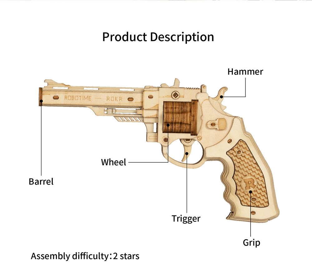 Robotime ROKR Revolver Gun Model Toys 3D Wooden Puzzle Games Crafts Gift For Children Kids Boys Birthday Christmas Gift