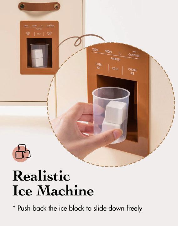 Wooden Play Kitchen Set for Kids - Pretend Play Toy with Ice Cube Dispenser, Mocha Finish, for Boys & Girls Age 3+