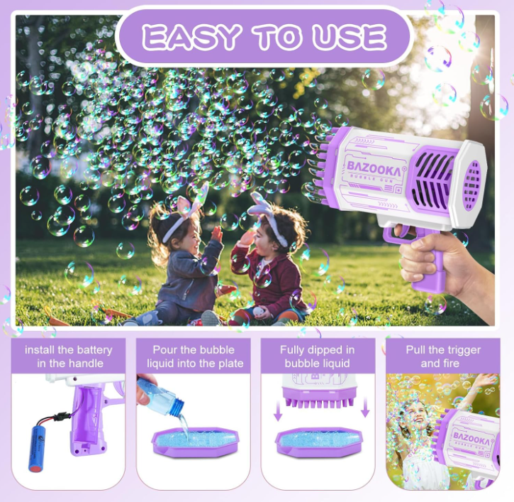 Bubble Gun Rocket 69 Holes Soap Bubbles Machine Gun