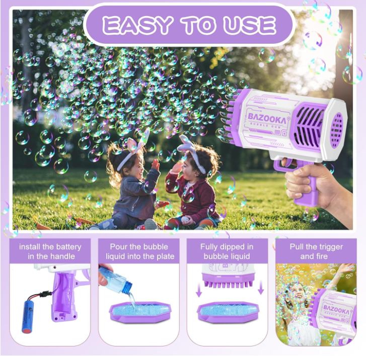 Bubble Gun Rocket 69 Holes Soap Bubbles Machine Gun