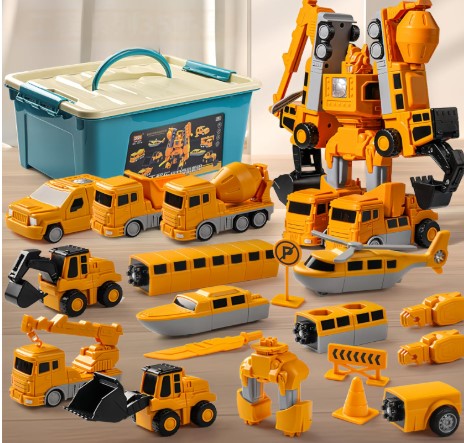 Magnetic Transform Engineering Car Assembled Toys with Storage Box, Outdoor Activities for Kids Ages 3-5