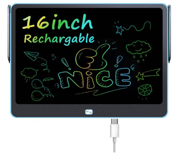 Rechargeable LCD Writing Tablet for Kids, 16 Inch Colorful Drawing Tablet, Educational Toddler Drawing Pad, Reusable Learning Toys for Kids (Ages 3-12)