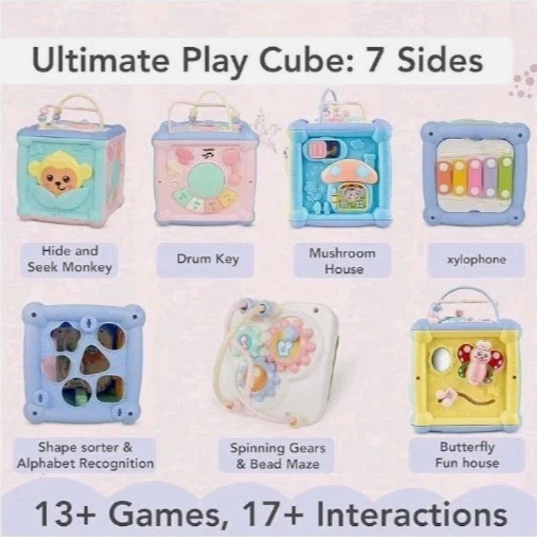 Montessori 6-in-1 Baby Activity Cube - Sensory Development & Fine Motor Educational Toy for Toddlers 18 Months+
