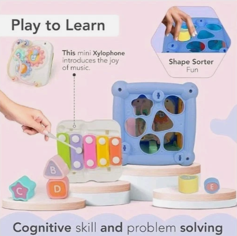 Montessori 6-in-1 Baby Activity Cube - Sensory Development & Fine Motor Educational Toy for Toddlers 18 Months+