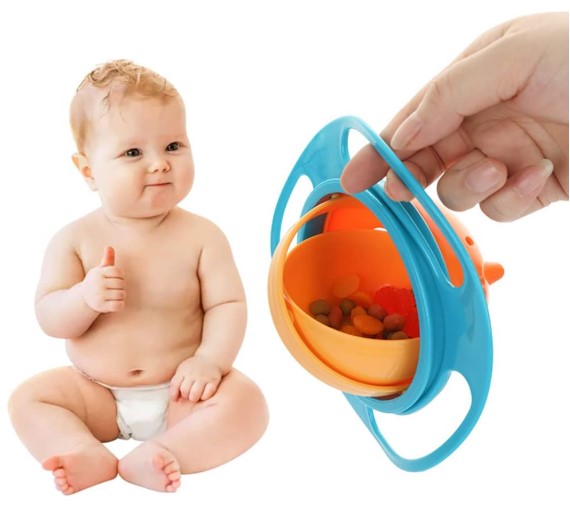 Magic Bowl 360 Degree Rotation Spill Resistant Gyro Bowl with Lid For Toddler Baby Kids
