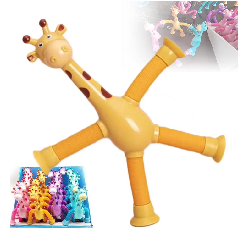 Telescopic Suction Cup Giraffe Toy-Animal Pop Tubes Fidget Toy for Boys & Girls