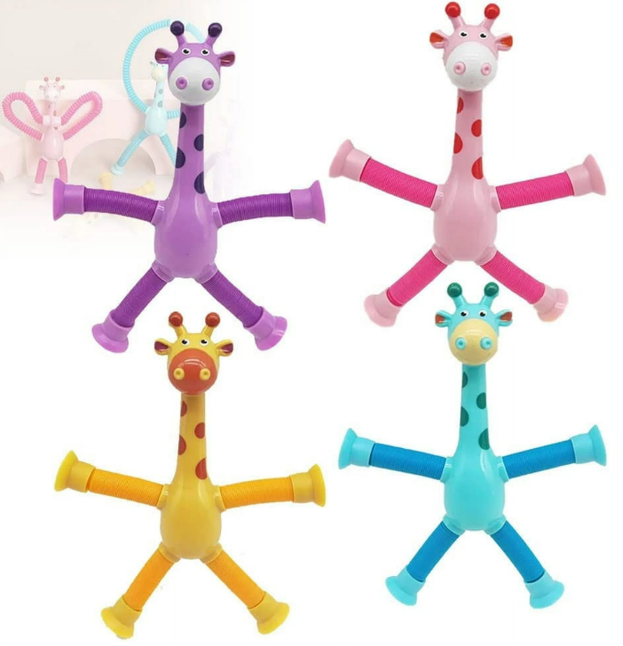 Telescopic Suction Cup Giraffe Toy-Animal Pop Tubes Fidget Toy for Boys & Girls