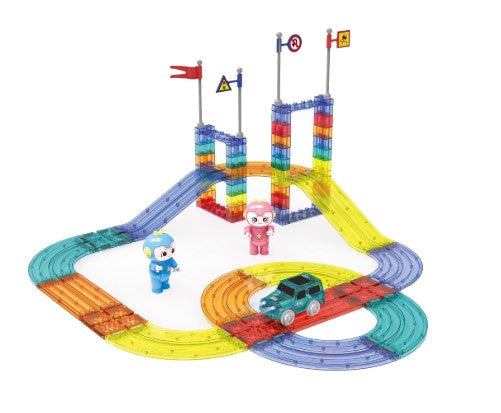 63PCS Magnetic Tiles Race Car Track Set