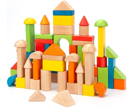 Wooden Building Blocks Set - Stacker Stacking Preschool Learning Educational Toys with Carrying Bag