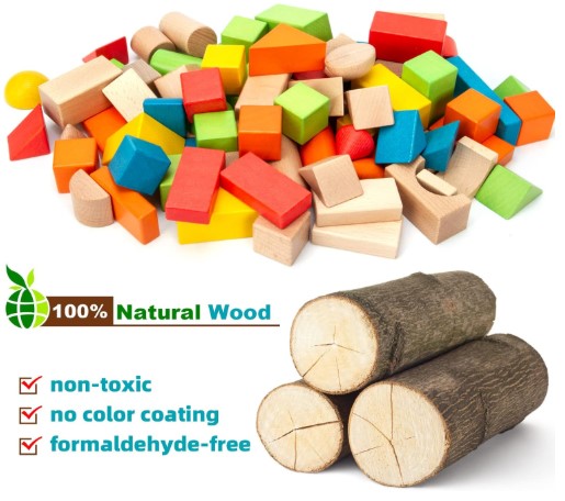 Wooden Building Blocks Set - Stacker Stacking Preschool Learning Educational Toys with Carrying Bag