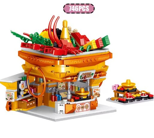 City Street View Food Store Mini Bricks Coffee Ice Cream Shop Architectures Models Building Blocks Toys