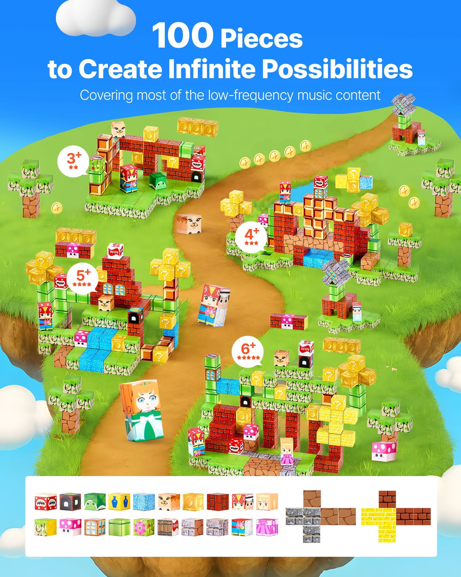 Magnetic Blocks, 100 PCS Magnet Blocks Set, Magnetic Building Cubes For Kids, STEM Montessori Sensory Toys For Christmas Birthday Gift, Construction Stacking Toy For Ages 3 And  Years Old Boys & Girls